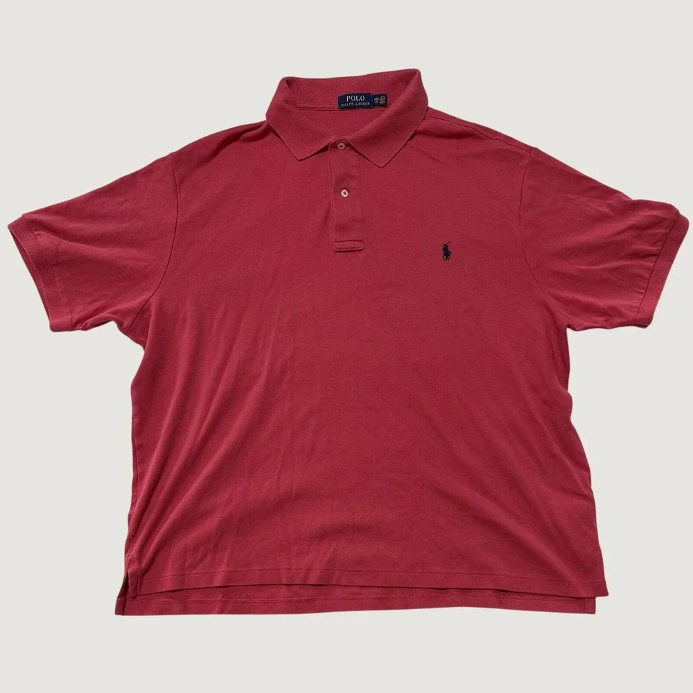 Polo Ralph Lauren Shirt Mens 2XB Big Short‎ Sleeve Navy Pony Salmon Soft
